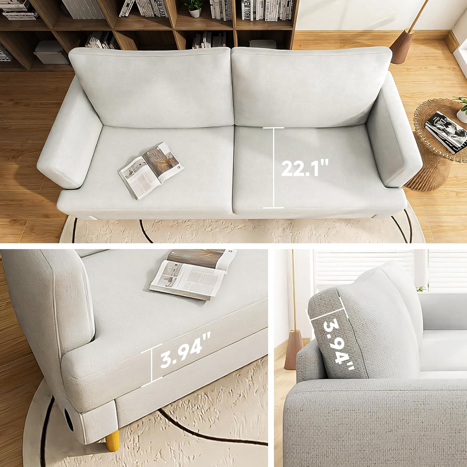 Loveseat Sofa Couch for Living Room USB Type C Ports Dark Gray Upholstered Small Couches wourant