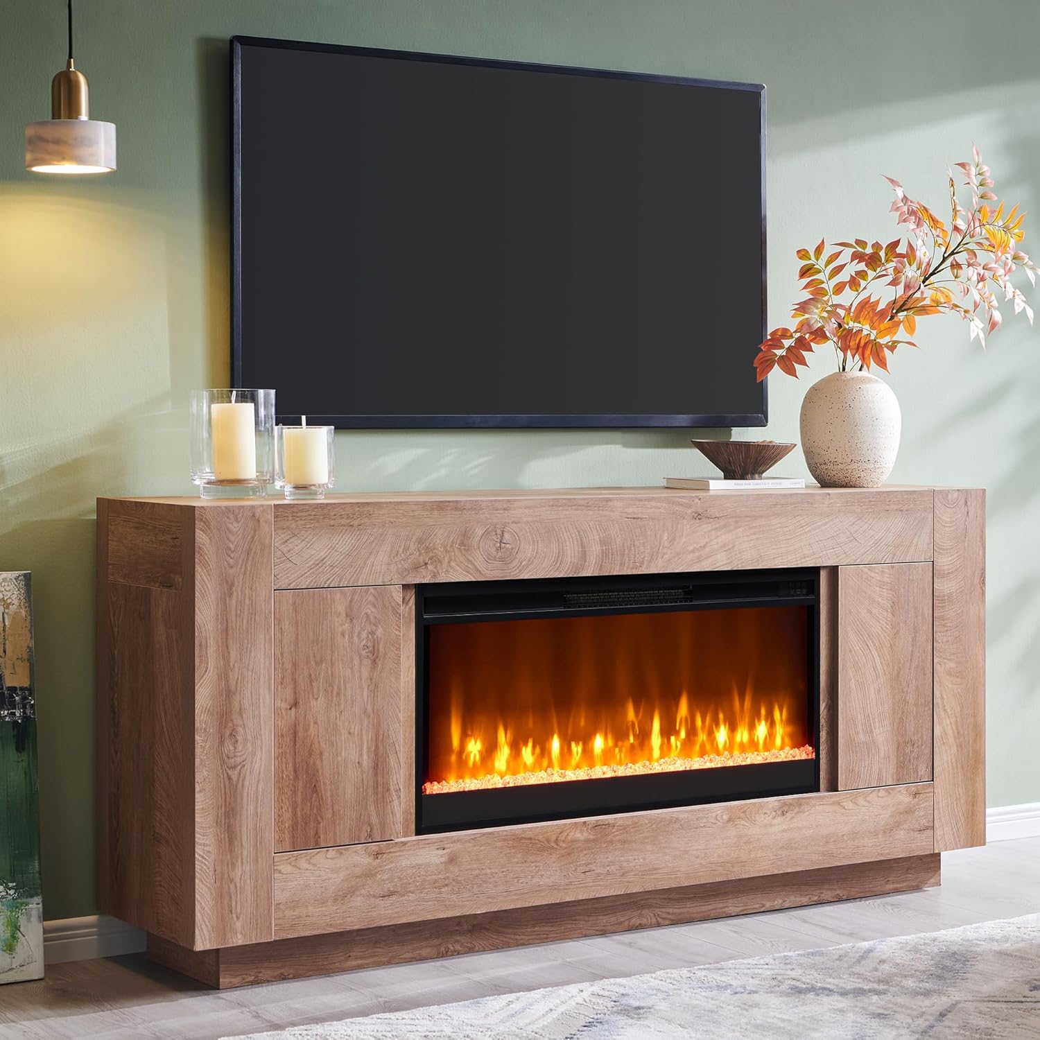OKD Modern 70 inch Fireplace TV Stand with 36 inch Electric Fireplace Entertainment Center wourant