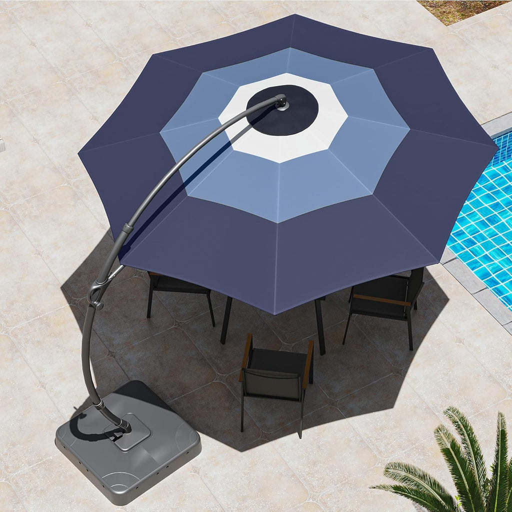 LAUSAINT HOME Outdoor Patio Umbrella with Base included, 11 FT Deluxe Curvy Cantilever Umbrella Heavy Duty Offset Hanging Umbrella with 360° Rotation for Market, Pool, Garden, Backyard, Deck (Beige) wourant