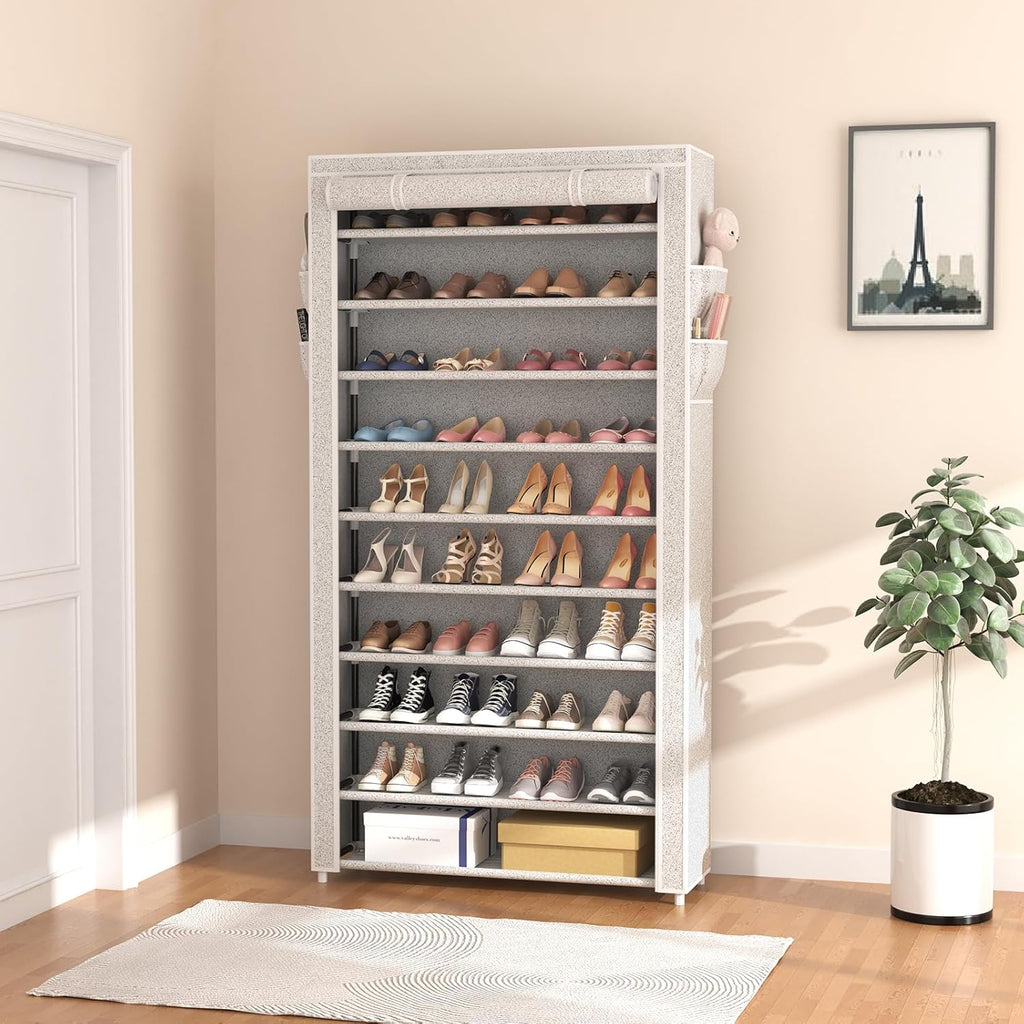 ROJASOP 10 Tier Shoe Rack with Covers Large Capacity Stackable Tall Shoe Shelf Storage wourant