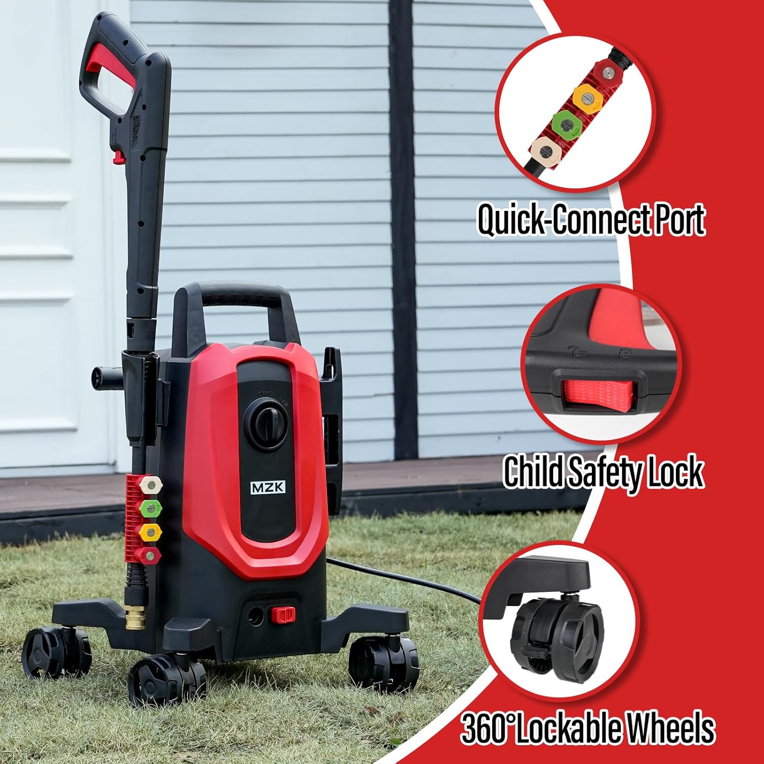 MZK electric high-pressure cleaner with 360° quick-connect nozzle and easily replaceable foam cannon wourant