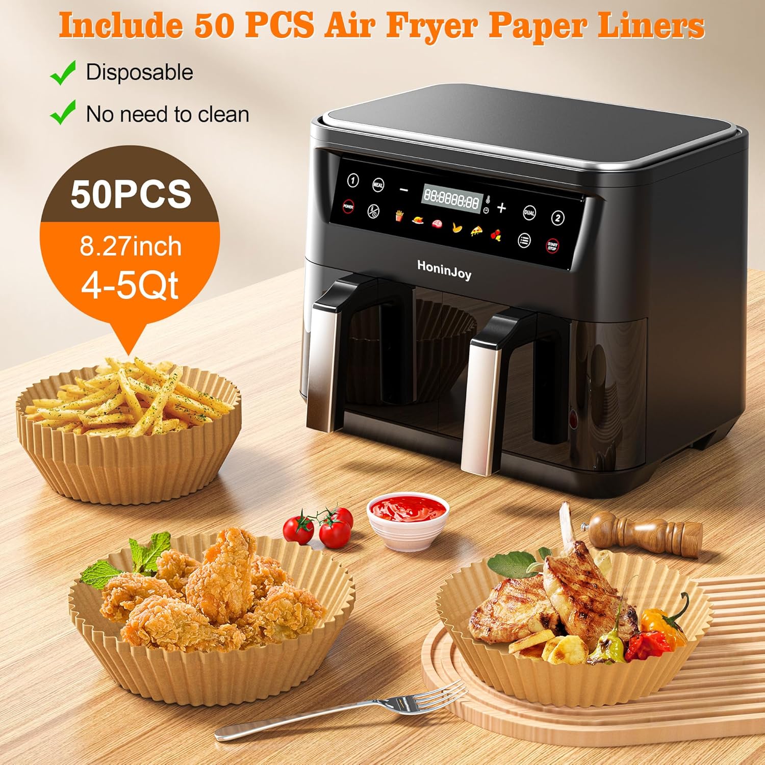 10QT Large Dual Basket Air Fryer with Viewing Window and 50pcs Paper Liners, 10-in-1 Digital Touchscreen Double Zone Air Fryers, SyncCook to Bake,Roast,Reheat,Broil, Nonstick Dishwasher Safe wourant