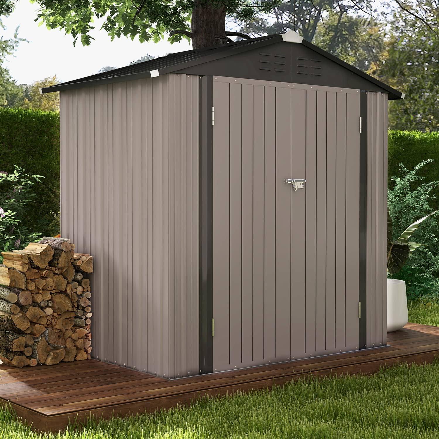 Patiowell 5x3 FT Outdoor Storage Shed Tool Shed with Sloping Roof and Lockable Door Metal Shed wourant