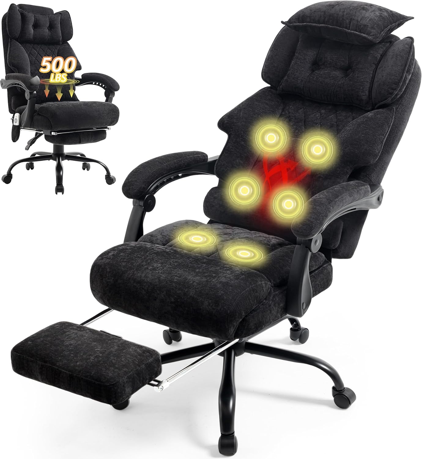 Massage Office Chair with Footrest, Large and Tall Leather Office Chair 500 lbs wourant