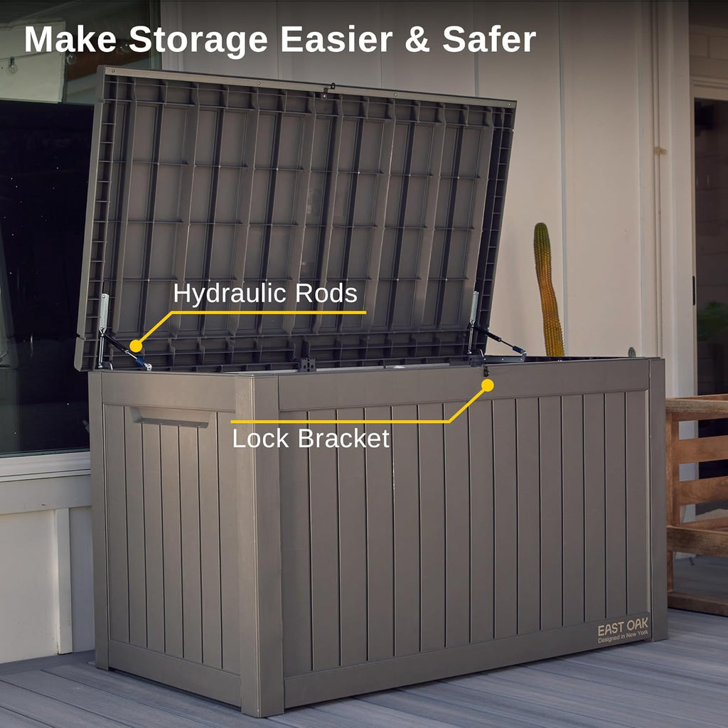 EAST OAK Outdoor Storage Box, 60 Gallon Deck Box Indoor and Outdoor Use, Waterproof Resin Storage Bin wourant