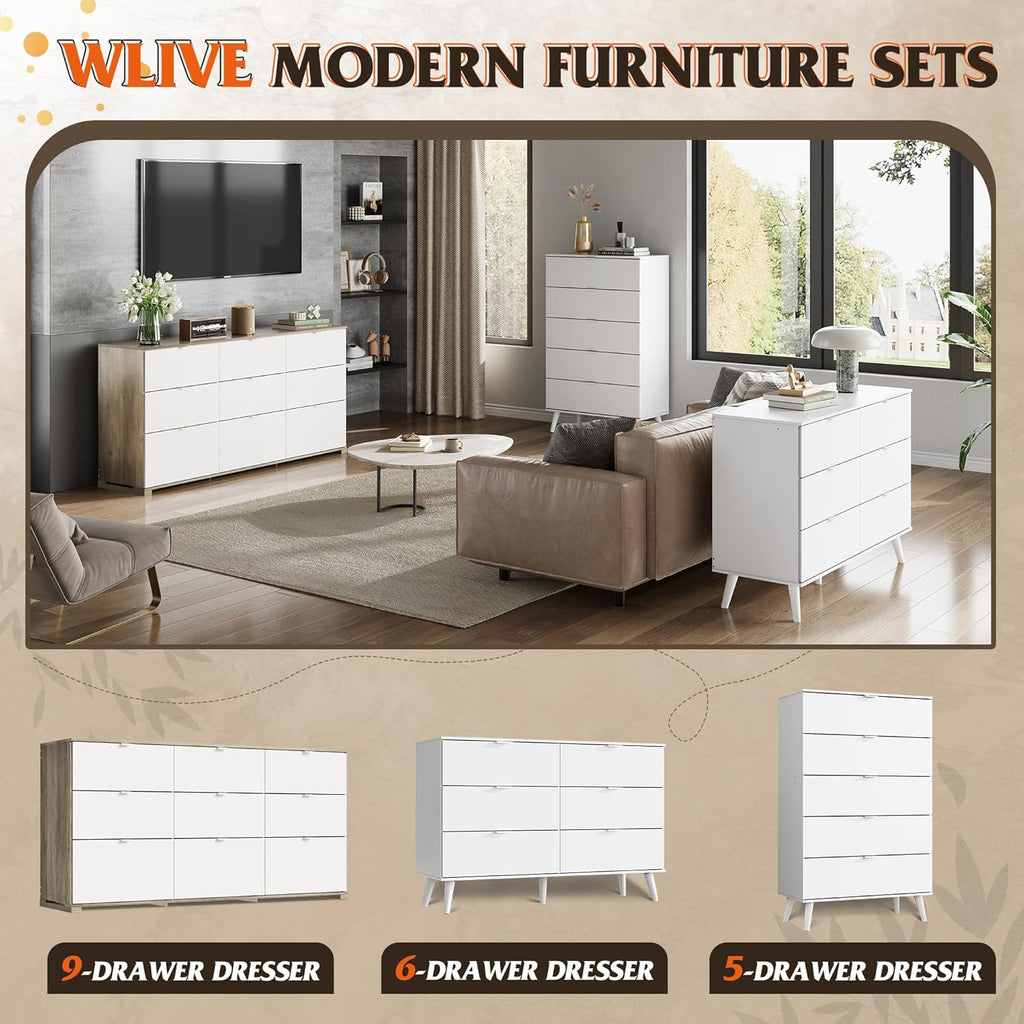 9 Drawer Led Dresser for Bedroom, 58.35'' Wide Wood Dresser Storage Organizer with Power Outlets for 65'' TV, Dressers with Open Shelves wourant