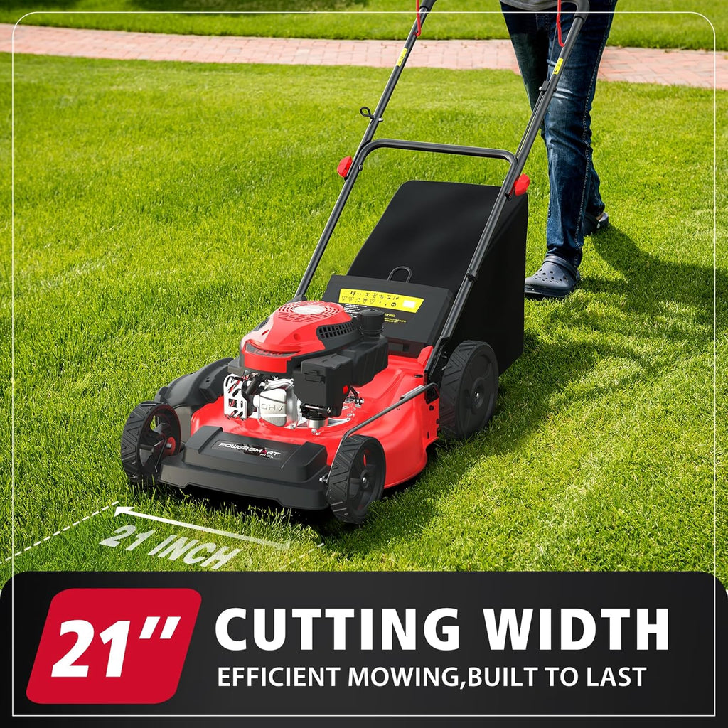 PowerSmart Gas Lawn Mower 21-Inch 144cc OHV Engine 3-in-1 Push Mower with Bagging wourant