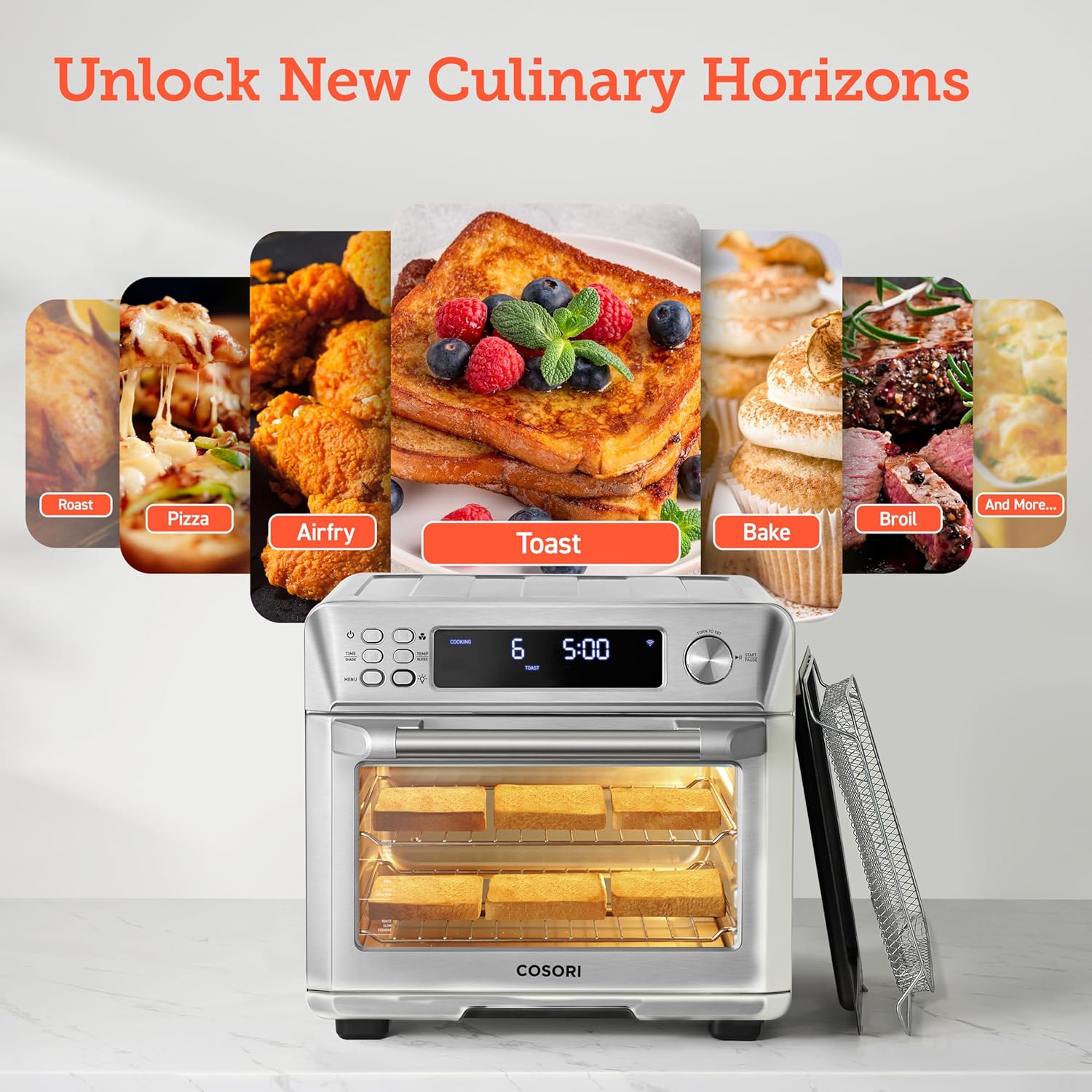 COSORI Smart 12-in-1 Air Fryer Toaster Oven Combo, Airfryer Convection Oven Countertop, Bake, Roast, Reheat, Broiler, Dehydrate, 75 Recipes & 3 Accessories, 26QT, Silver-Stainless Steel wourant