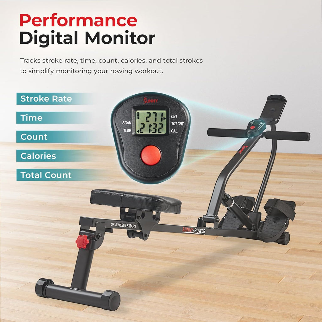 Sunny Health & Fitness Compact Adjustable Rowing Machine with 12 Levels of Resistance for Complete Body Workouts and Optional Free SunnyFit App Enhanced Connectivity wourant