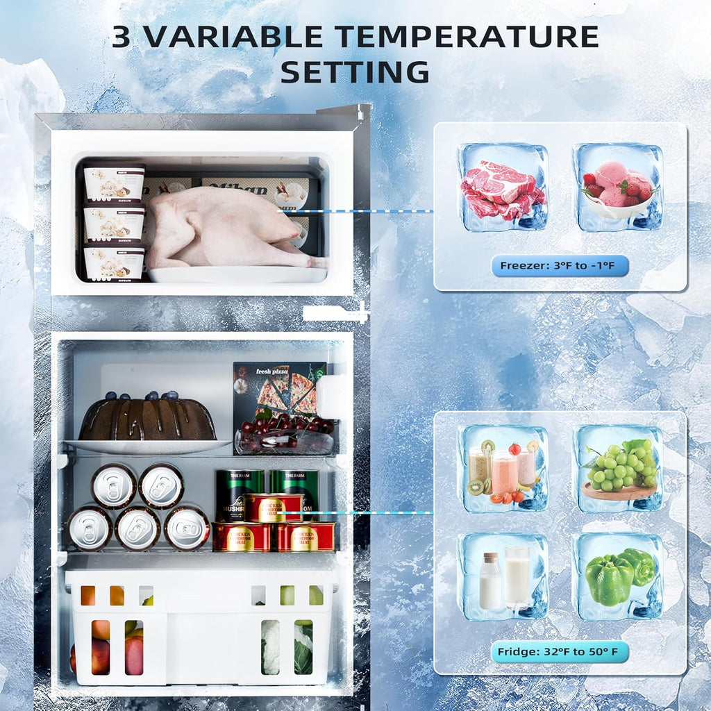 Antarctic Star 3.2 Cu.Ft,Mini Refrigerator with Freezer,Double Door Mini Fridge,Compact Refrigerator,Adjustable Thermostat,Mini Refrigerator for Bedroom/Office/Dorm/Kitchen(BLACK) wourant