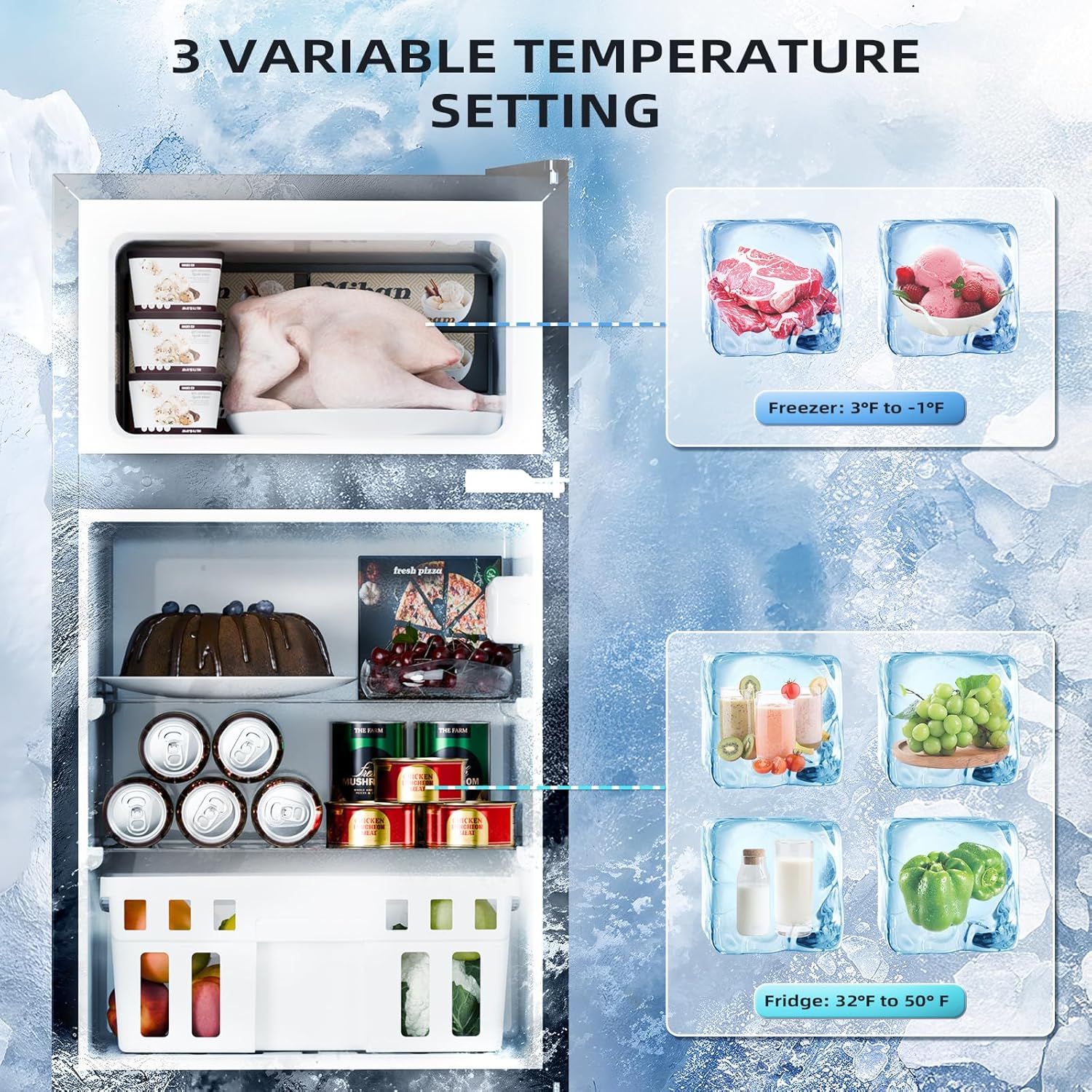Antarctic Star 3.2 Cu.Ft,Mini Refrigerator with Freezer,Double Door Mini Fridge,Compact Refrigerator,Adjustable Thermostat,Mini Refrigerator for Bedroom/Office/Dorm/Kitchen(BLACK) wourant