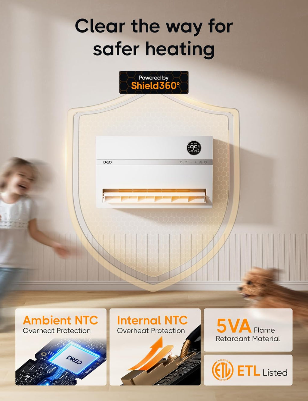 Smart wall mounted heater, bedroom electric heater, 1500W adjustable thermostat 24-hour timer easy to install indoor heater wourant