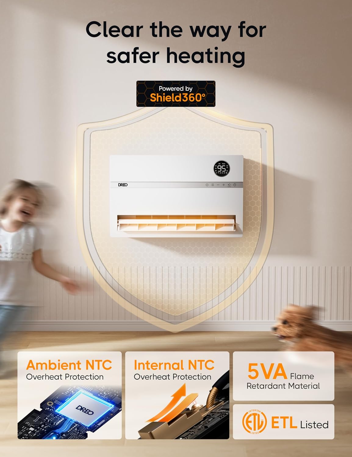 Smart wall mounted heater, bedroom electric heater, 1500W adjustable thermostat 24-hour timer easy to install indoor heater wourant