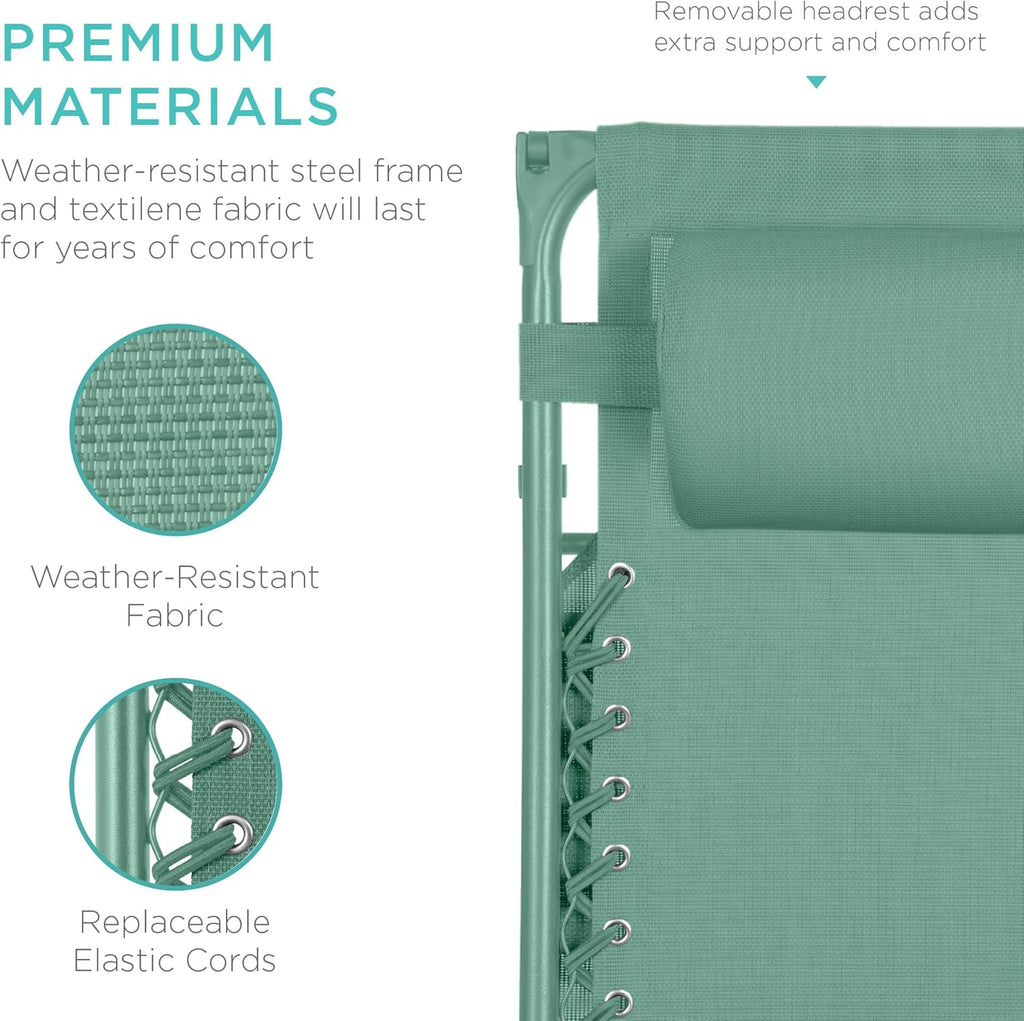 Best Choice Products Folding Zero Gravity Outdoor Recliner Patio Lounge Chair w/Adjustable Canopy Shade, Headrest, Side Accessory Tray, Textilene Mesh - Peacock Blue wourant