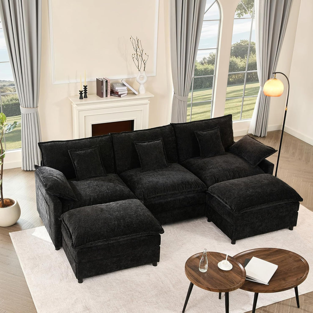 108 Inch U Shape Sofa Sectional Sofa Comfortable Cloud Sofa with Removable Footstool wourant