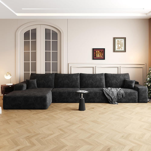 135" Oversized Compressed Sectional Sofa - 33D High-Density Foam Cloud Couch with Deep Seat - Minimalist 3-Piece Corduroy Upholstered Boneless Modular Lounge Couch | Breathable material, Full Foam, Anti-slip wourant