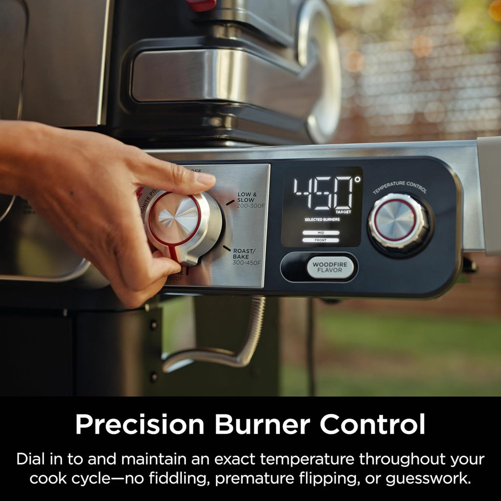 Ninja FlexFlame, Grill and Smoker, Electric and Propane Grill, Roaster, BBQ Grill, 5-in-1 Cooking System, 3 Burner, Digital Control, Outdoor Cooking, Griddle, Pizza Maker, Stainless Steel, PG301 wourant
