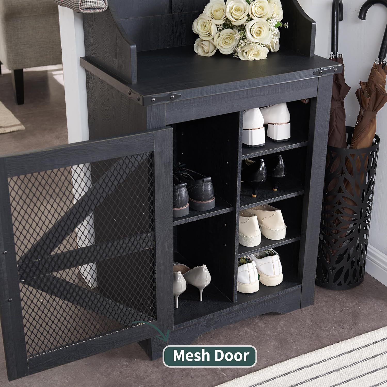 JXQTLINGMU 59-inch Farmhouse Foyer Tree with Shoe Storage, Entryway Bench Foyer Coat Rack Cabinet wourant