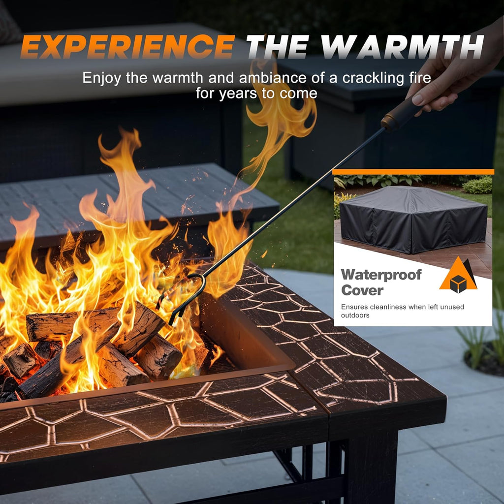 Devoko Outdoor Fire Pit, 32 Inch Firepit Table Metal Outdoor Fireplaces with Waterproof Cover for Outside Patio Camping wourant