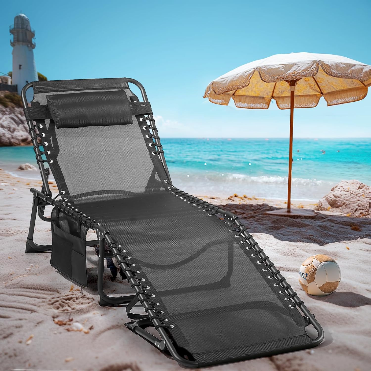 Unovivy Outdoor Chaise Lounge Chairs Set of 2, Portable Folding Pool Lounge Chair with 5-Position Reclining Back, Teslin Tanning Chair for Pool, Beach, Patio, Sunbathing wourant