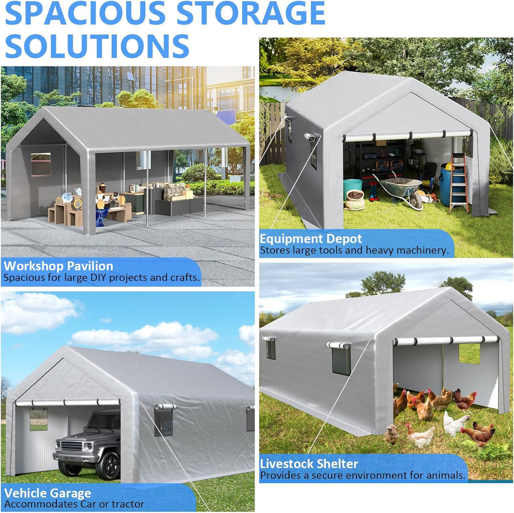 6x8 ft Heavy Duty Carport Tent Portable Garage with Removable Side Walls and Door Four Seasons Tarpaulin wourant