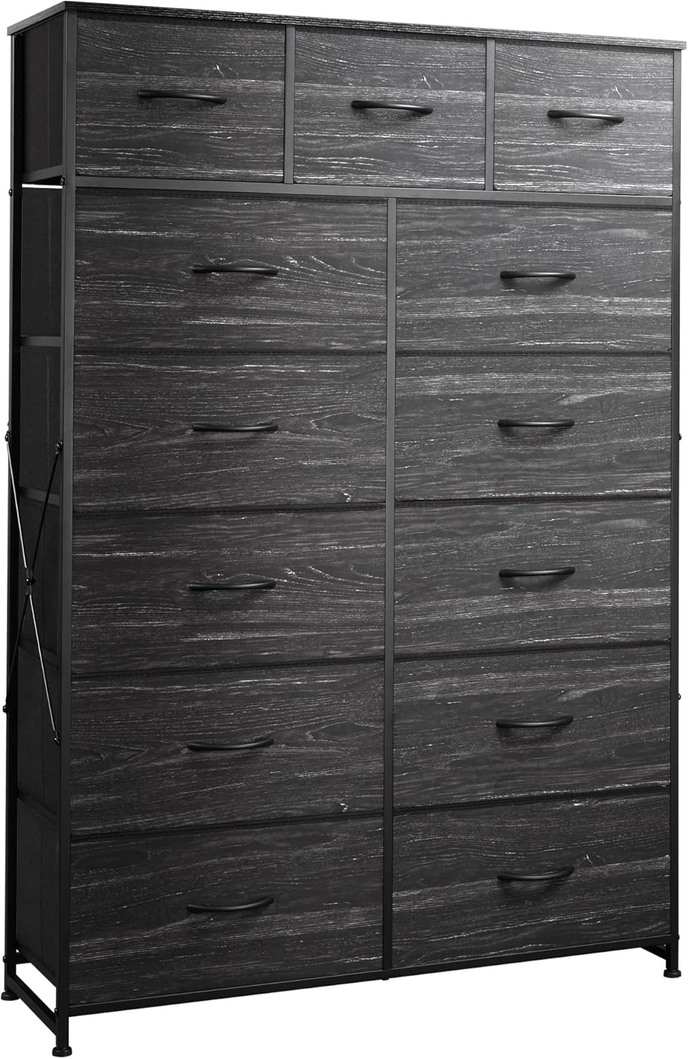 WLIVE Storage Organizer Unit with 13 Fabric Bins, Storage Drawers Organizer with Steel Frame, Tall Storage Tower Organizaton for Living Room, Hallway, Office, Charcoal Black wourant