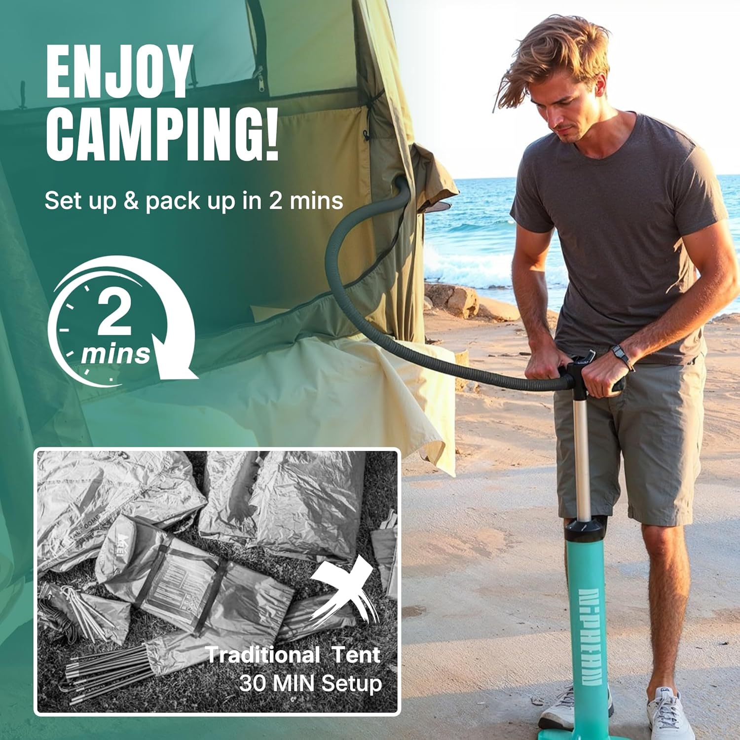 Niphean Truck Bed Tent 5.5ft-8ft for 2+1 People/Family, 2 Mins Fast Setup Inflatable Pickup Truck Tent, PU 3000mm Waterproof & High-Strength Windproof, Spacious Interior for Multi-Landscape wourant