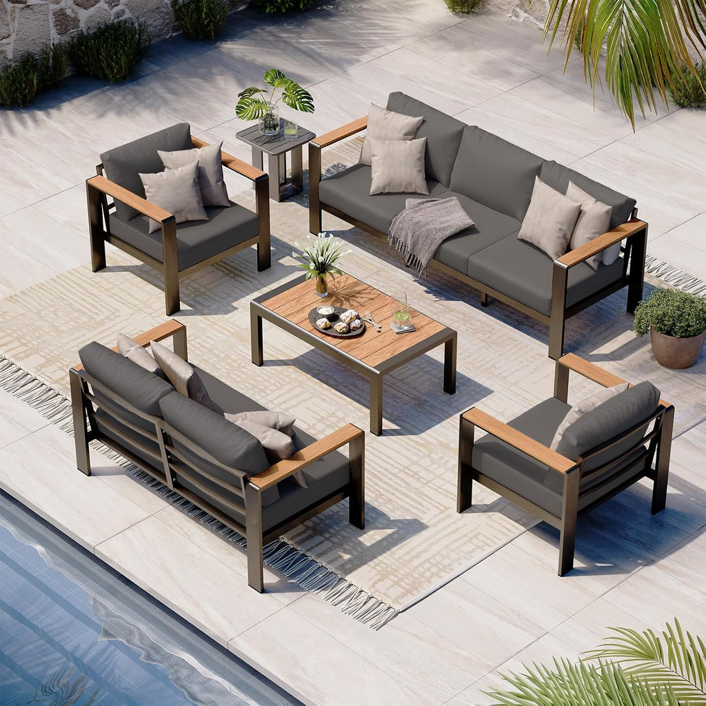 Aluminum Outdoor Patio Furniture Set with Coffee Table, 4 Piece Patio Conversation Sets with Washable Thick Cushions, Outdoor Sectional Furniture Set for Poolside, Balcony, Deck, Gray woonhhop