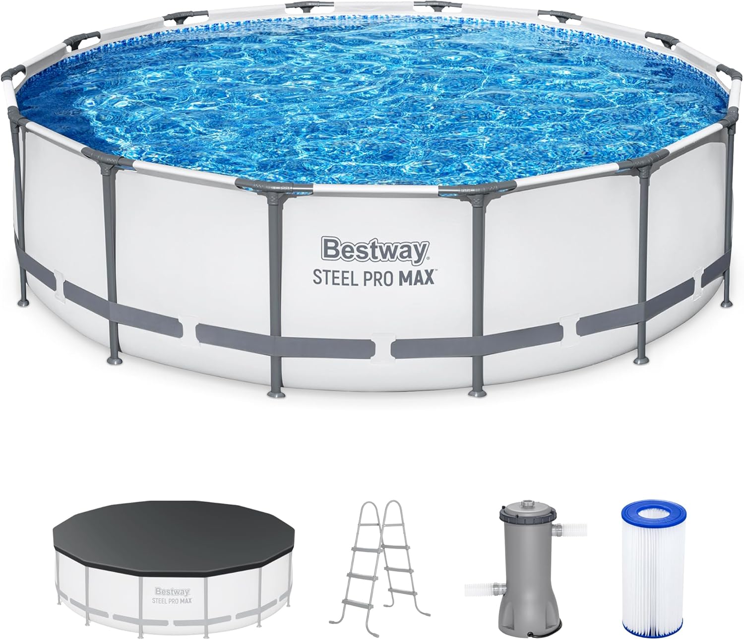 Steel Pro MAX 10 Foot x 30 Inch Round Metal Frame Above Ground Outdoor Backyard Swimming Pool Set with 330 GPH Filter Pump wourant