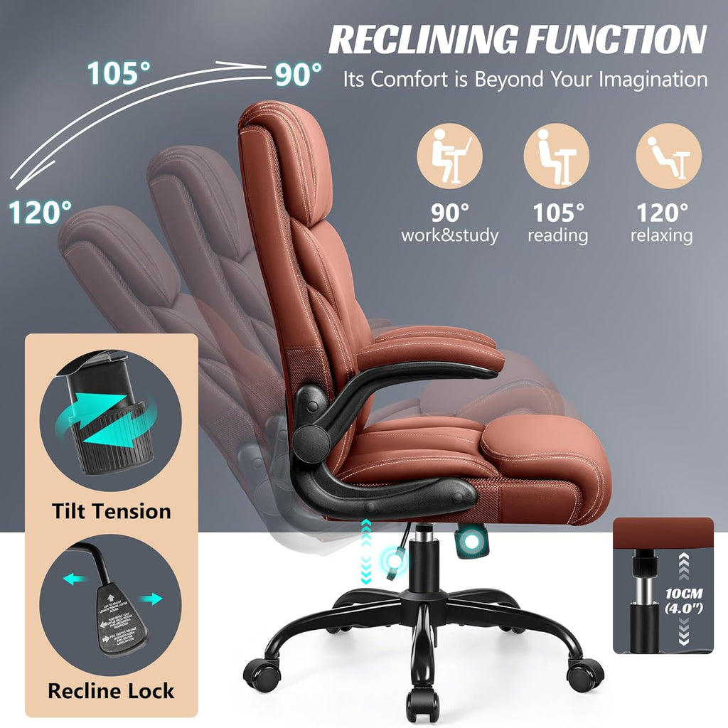 Office Chair Large High-Foot Computer Desk Chair, Breathable Leather Chair Lumbar Support Rotating Computer Chair wourant