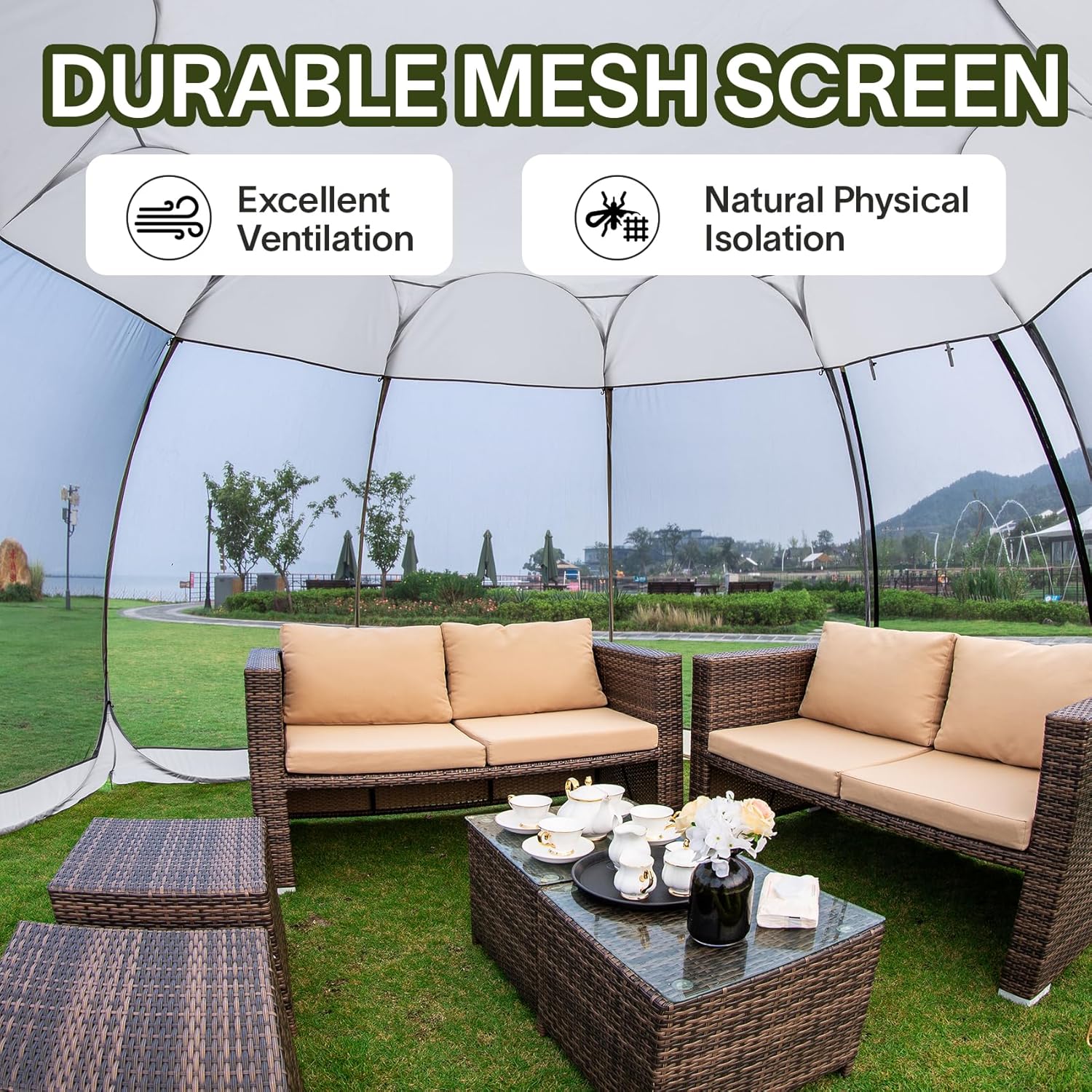 Screen gazebo, sleeps 6-10-15 people Igloo-style canopy tent with mosquito net on the sides Perfect for garden, patio, backyard wourant