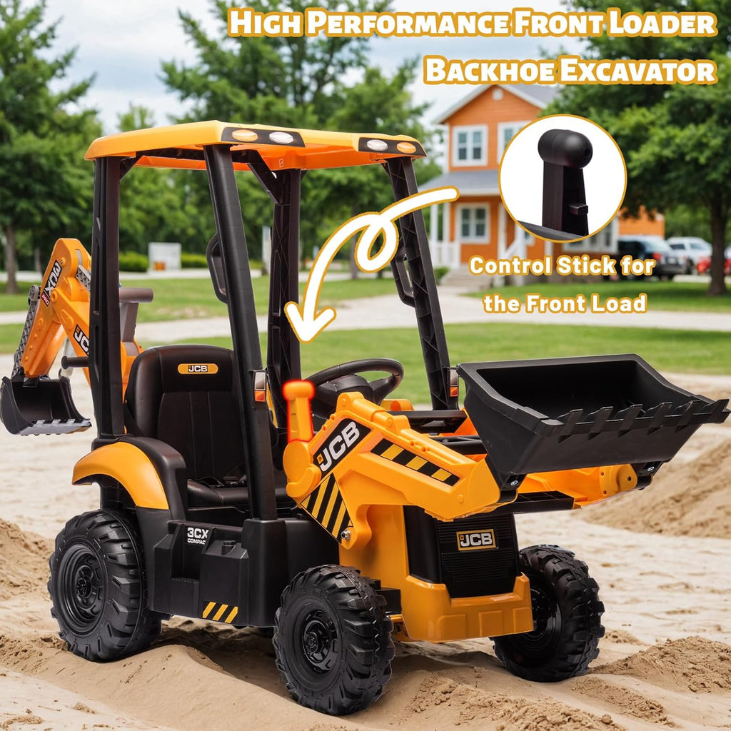 12V JCB Ride On Excavator, Ride on Toys for Kids 4-8, Electric Car for Kids with Tractor, Bulldozer, Digging Arm, Backhoe Toy Car with Slow Start/Stop, Adjustable Speeds wourant