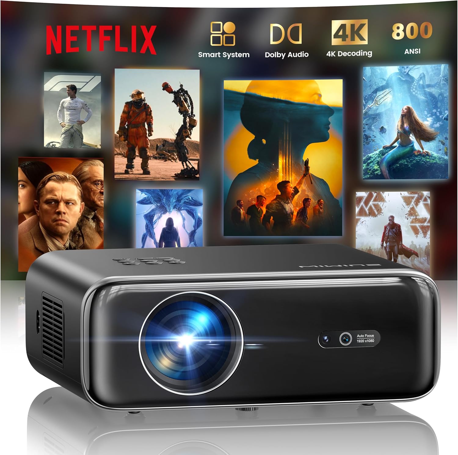 [Built-in Official Apps/4K Support] Smart Outdoor Projector with WiFi and Bluetooth wourant