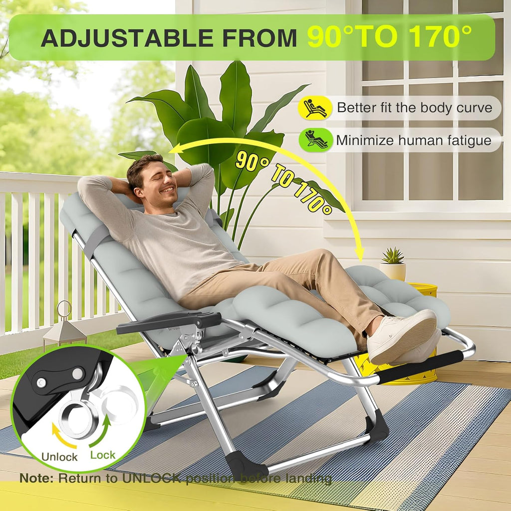 Indoor and outdoor patio chair folding lounge chair zero gravity chair with removable cushion camping lounge chair wourant