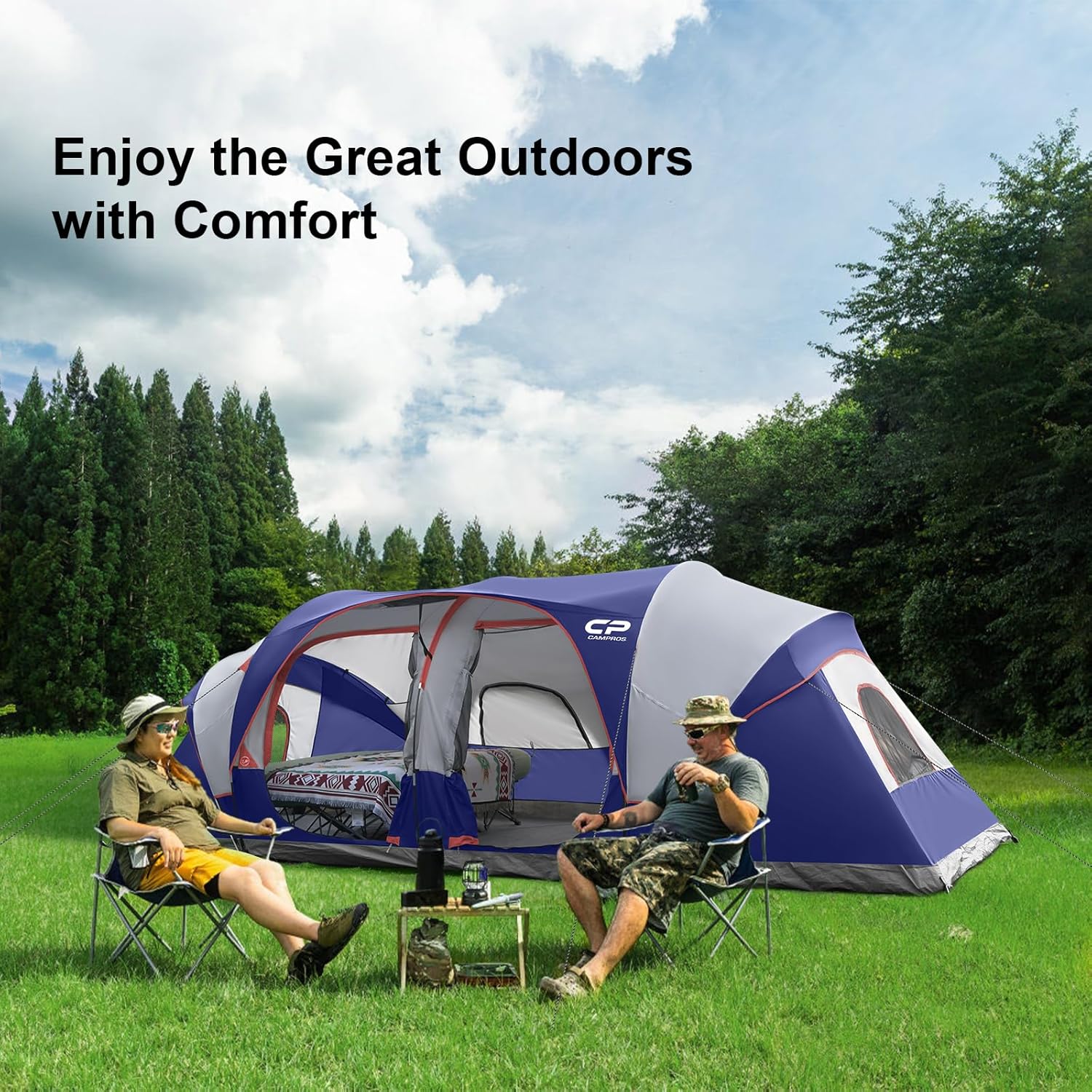CAMPROS CP Tent 12-Person-Camping-Tents,3 Room Family Tents,Waterproof Windproof Family Tent with Top Rainfly,6 Large Mesh Windows,Double Layer,Easy Set Up, Portable with Carry Bag-20' x 9' x 72"(H) wourant