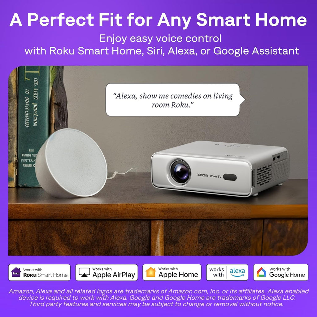 Aurzen Roku TV Smart Projector with Wifi and Bluetooth, Roku Streaming Experience Built-in wourant