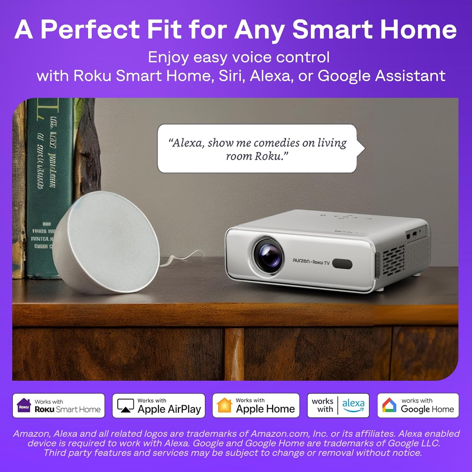 Aurzen Roku TV Smart Projector with Wifi and Bluetooth, Roku Streaming Experience Built-in wourant