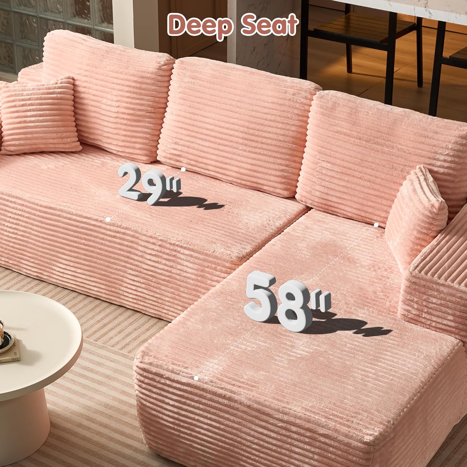 Ovios 104" Cloud Section Sofa L-shaped lounge chair, modern modular sofa wourant