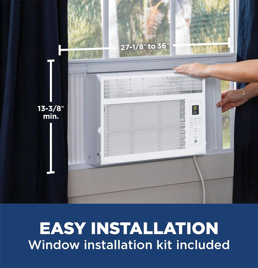 GE Window Air Conditioner Unit, 6,000 BTU for Small Rooms up to 250 sq ft. with Adjustable Fan and Cooling Settings, Perfect for Small Bedroom or Living Room, Easy Install Kit Included, White wourant