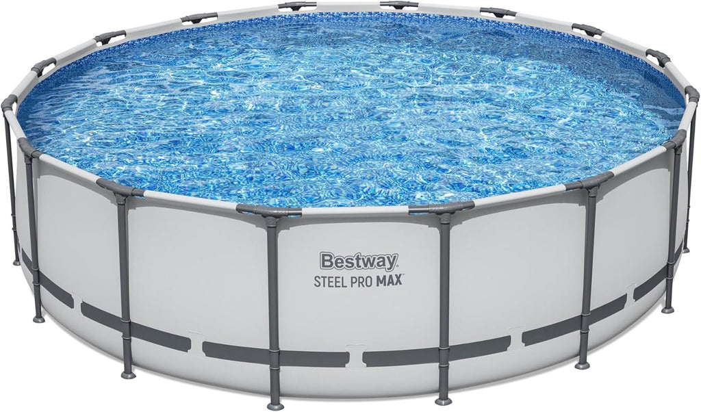 Steel Pro MAX 14 Foot x 48 Inch Round Metal Frame Above Ground Outdoor Swimming Pool Set with 1,000 Filter Pump, Ladder, and Cover, Gray wourant