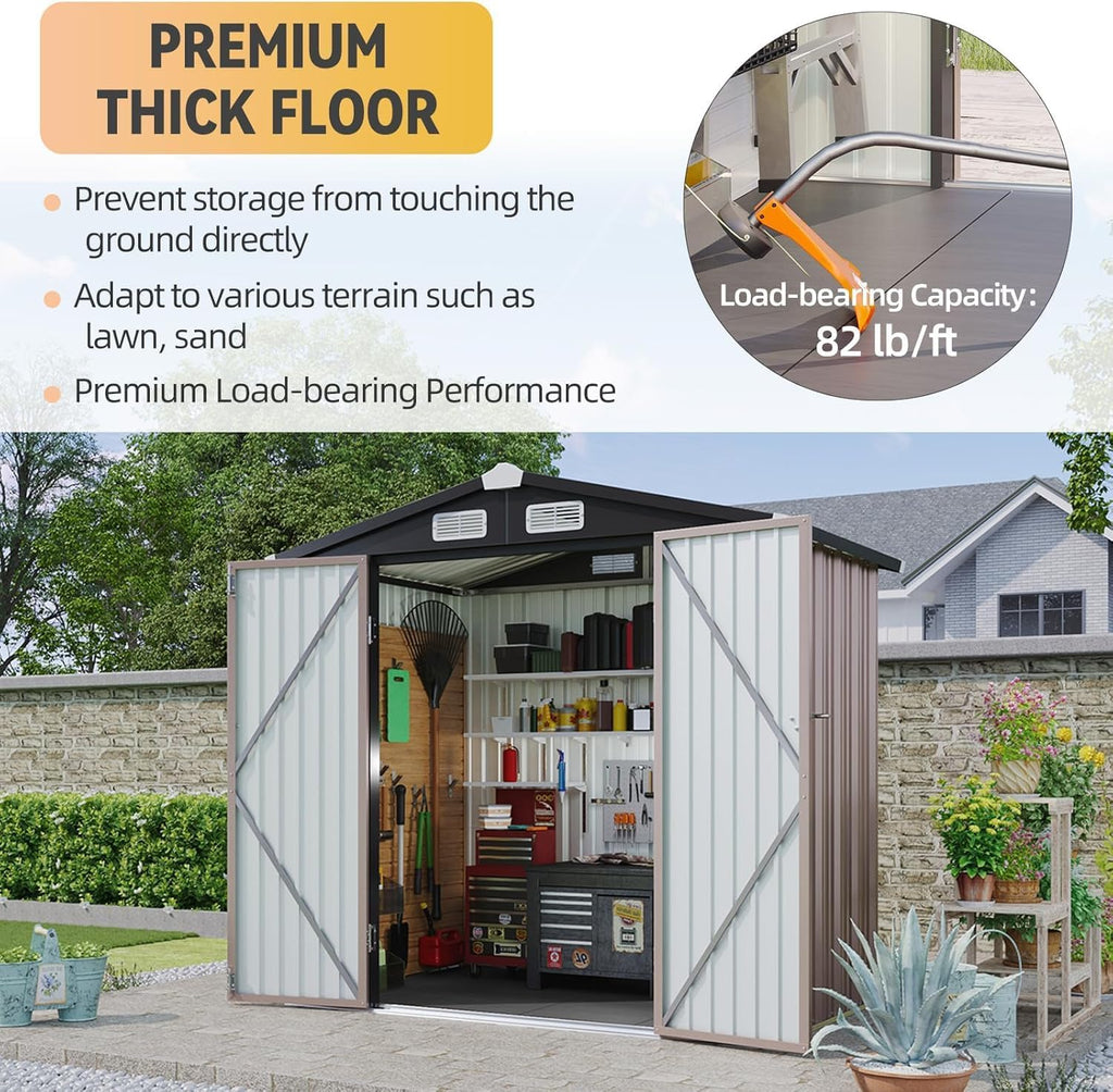 Aoxun 7.4x5.3FT Shed with Floor Galvanized Steel Outdoor Storage Shed Metal Garden Shed wourant