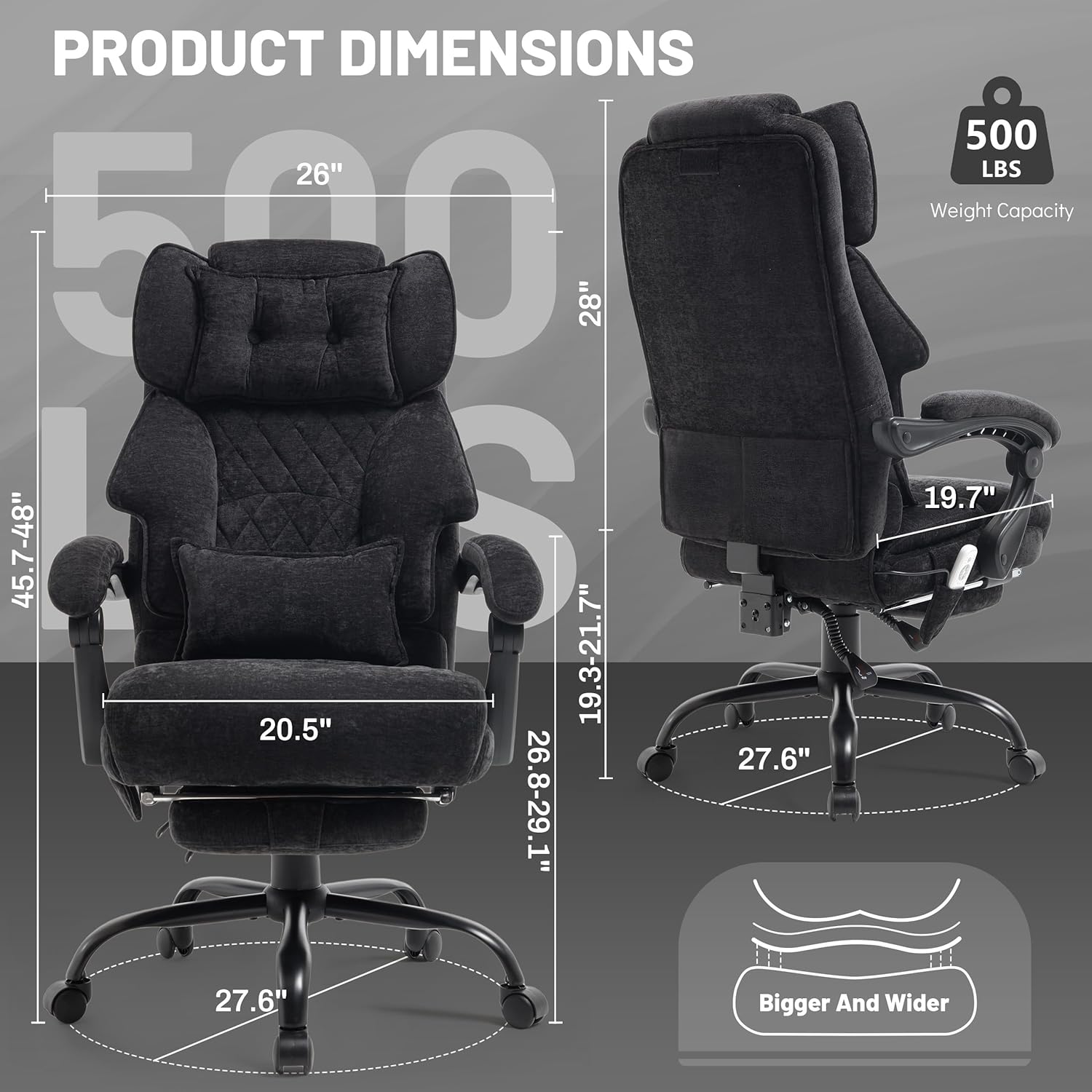 Massage Office Chair with Footrest, Large and Tall Leather Office Chair 500 lbs wourant