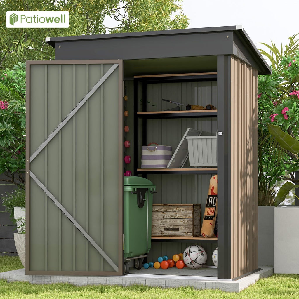Patiowell 5x3 FT Outdoor Storage Shed Tool Shed with Sloping Roof and Lockable Door Metal Shed wourant