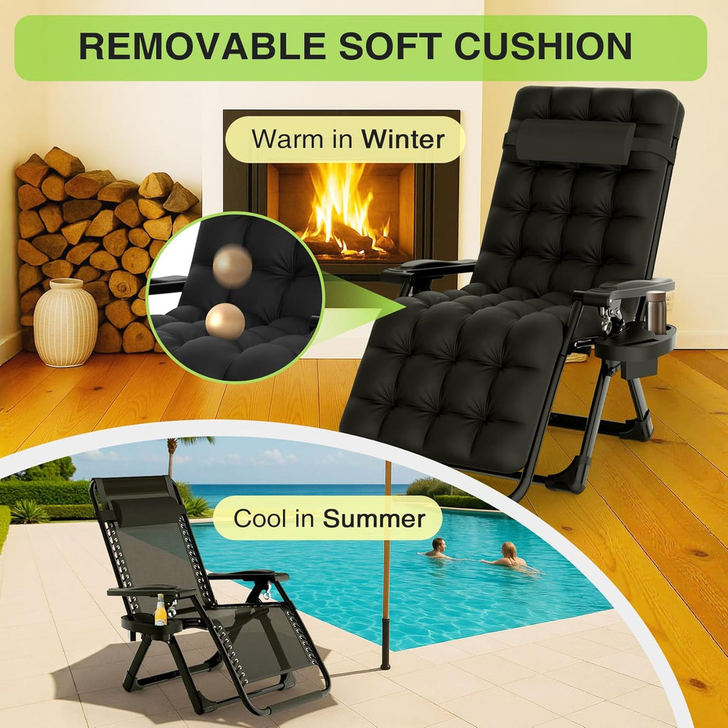 Indoor and outdoor patio chair folding lounge chair zero gravity chair with removable cushion camping lounge chair wourant