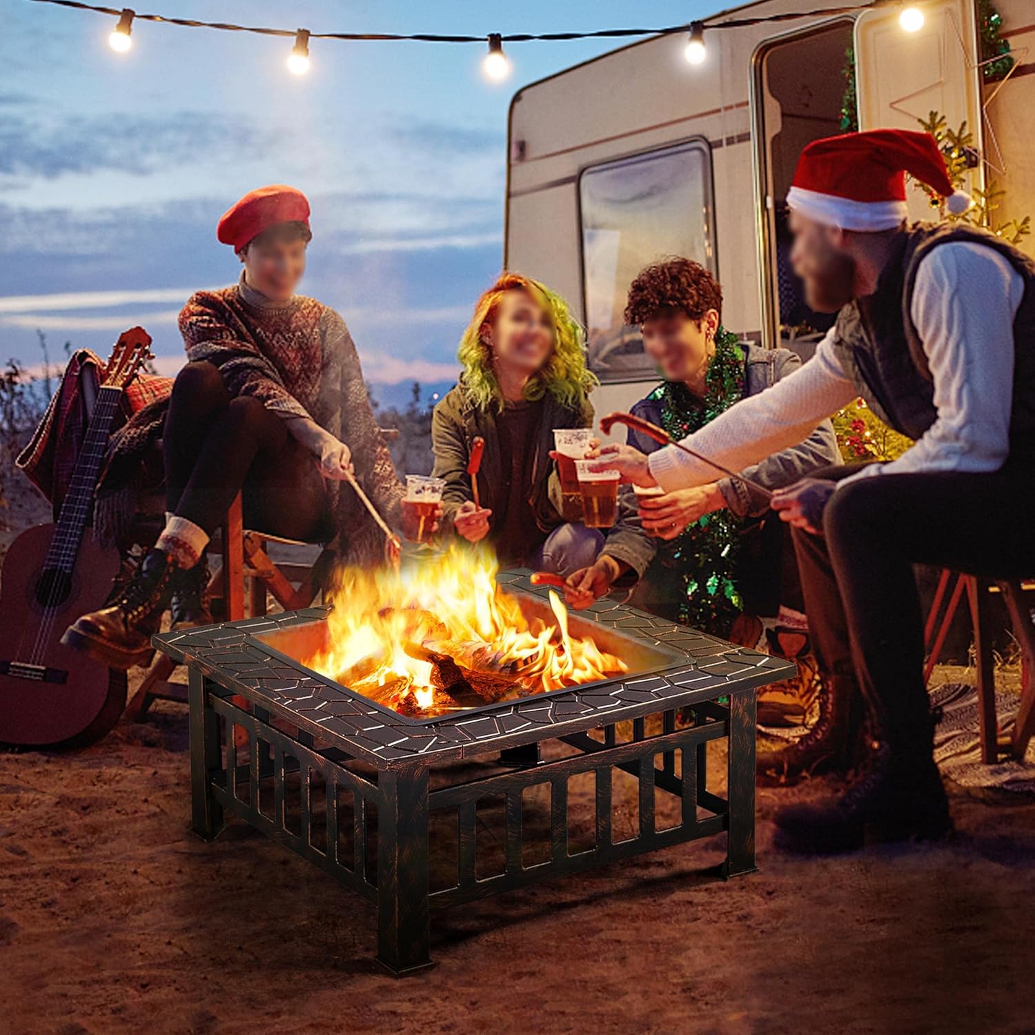 Yaheetech Multifunctional Fire Pit Table 32in Square Metal Firepit Stove Backyard Patio Garden Fireplace for Camping, Outdoor Heating, Bonfire and Picnic wourant