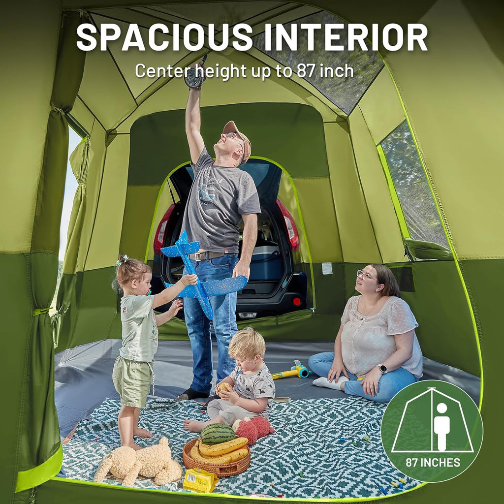 TIMBER RIDGE 5-9 Person SUV Tent with Screen Porch and Awning for Family Camping, Weather Resistant and Portable Van or Car Tent, Includes Rainfly and Storage Bag, 13' W X 10' L X 7.1' H wourant