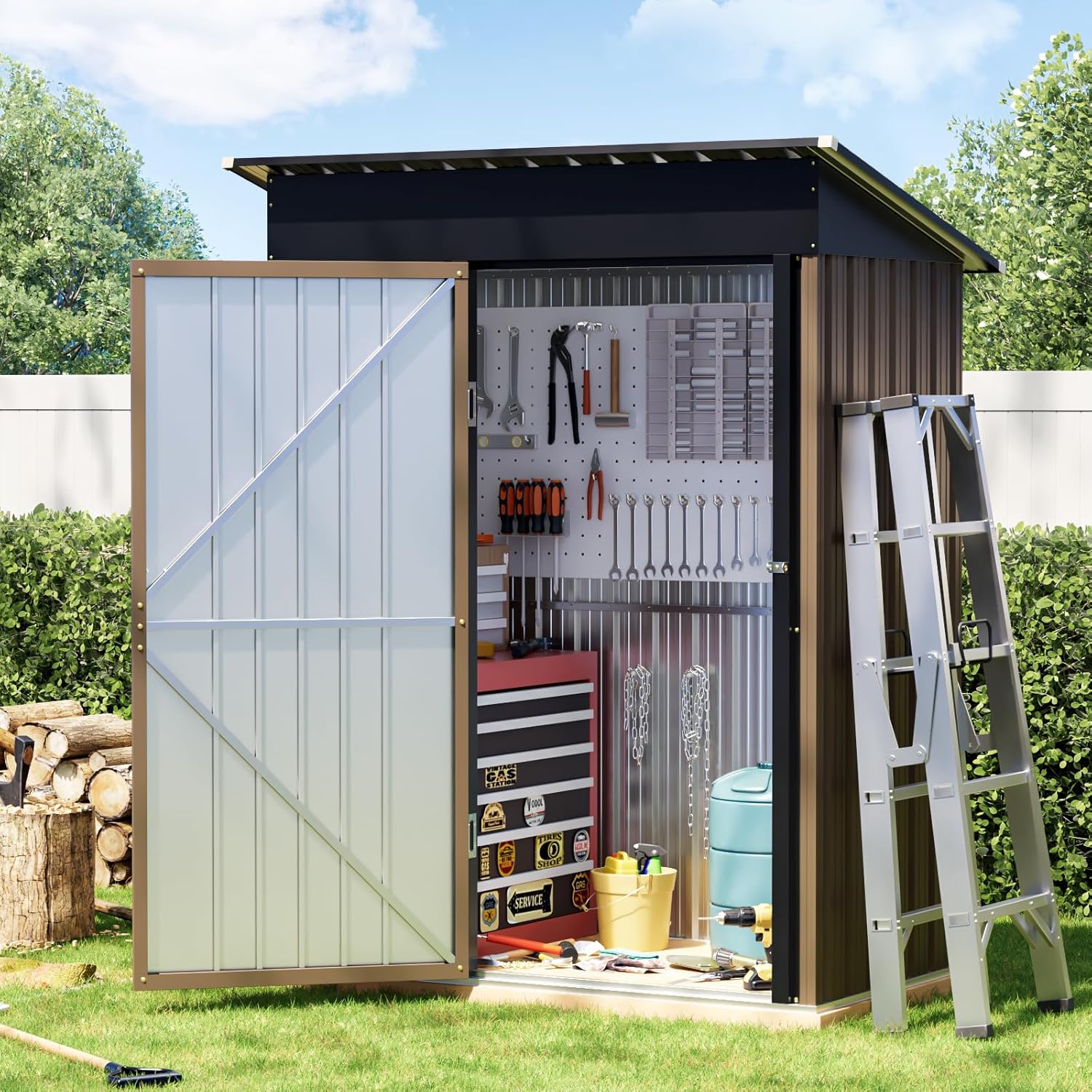 Breezz 8X10FT Outdoor Steel Storage Shed Lockable Doors Weather-Resistant Metal Tool Shed wourant