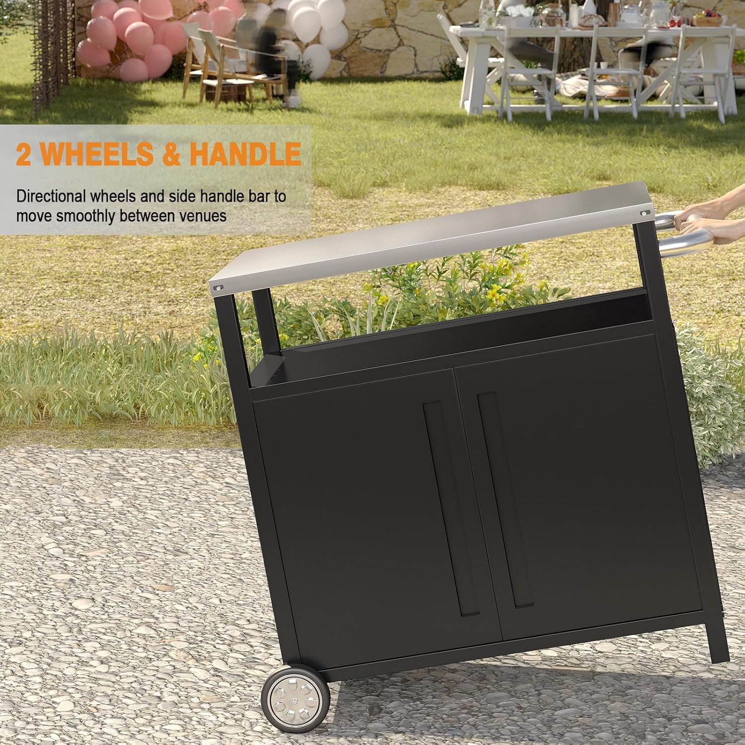 Stainless Steel Outdoor Grill Cart Pizza Oven Stand Trolley Table with Wheels Three-Shelf Movable Food Prep and Work Table Heavy Duty Grill Carts Outdoor Cart 31.5"×24"×35.5" wourant
