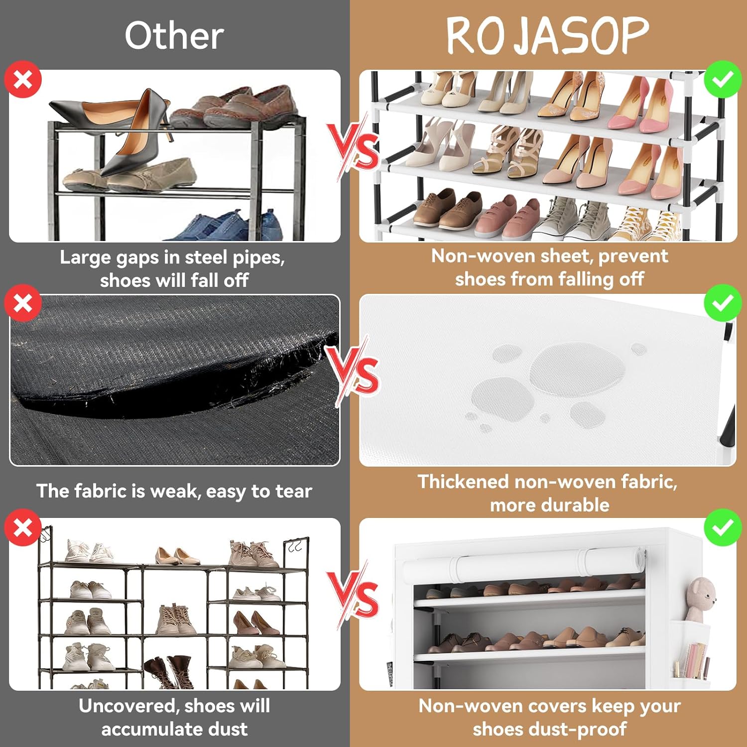 ROJASOP 10 Tier Shoe Rack with Covers Large Capacity Stackable Tall Shoe Shelf Storage wourant