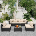 Rattaner Patio Sectional 6 Pieces All-Weather Wicker Patio Furniture Set Outdoor Sectional with Glass Table Non-Slip Cushions and Waterproof Cover, Khaki woonhhop